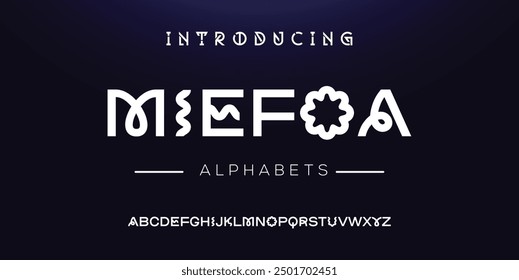 Modern abstract digital tech font. Logo creative font, type, technology, movie, digital, music, movie. Font and illustration in vector format.