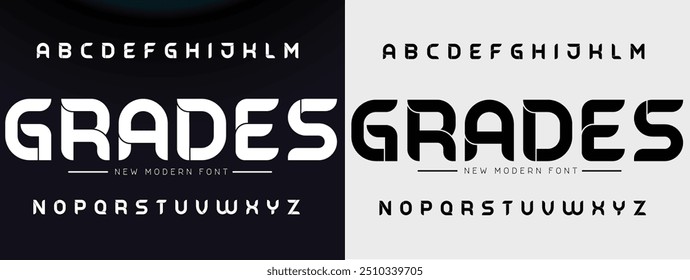 Modern abstract digital tech font. Logo creative font, type, technology, movie, digital, music, movie. Font and illustration in vector format.
