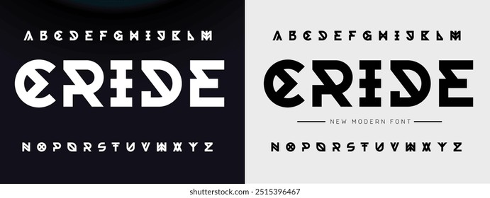 Modern abstract digital tech font. Logo creative font, type, technology, movie, digital, music, movie. Font and illustration in vector format.