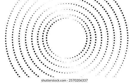 Modern abstract dot point background. The halftone dots are in the form of a circle. Spiral background. Black dots on white background.