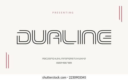 Modern abstract double thin line alphabet font, uppercase and numbers,  vector design.