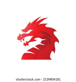 Modern abstract dragon mascot logo design, serpent vector icon with red gradient color