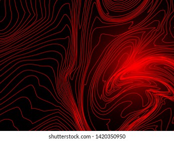 modern abstract drawing. red, glowing, curved lines on a black background