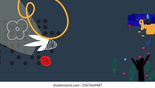 Modern abstract dynamic colored shapes, lines and scribbles background vector illustration. Aesthetic design for banner, web, wallpaper and cards.