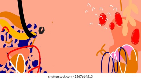 Modern abstract dynamic colored shapes, lines and scribbles background vector illustration. Aesthetic design for banner, web, wallpaper and cards.