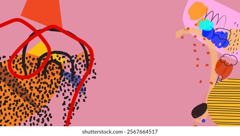 Modern abstract dynamic colored shapes, lines and scribbles background vector illustration. Aesthetic design for banner, web, wallpaper and cards.