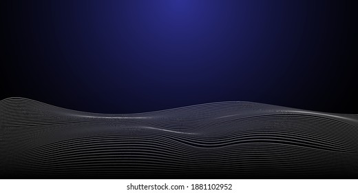 Moderne abstrakte dynamische Wellenlinien auf dunklem Hintergrund. Vektorgrafik.