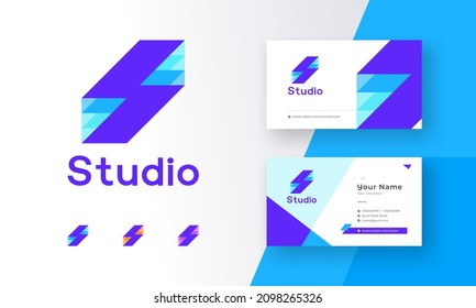 Modern Abstract Electric Power Initial S Logo with Corporate Business Visiting Card Vector Illustration