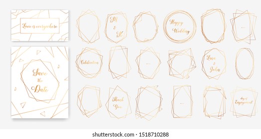 Modern abstract elements of geometrical polyhedron. Gold collection art deco style for wedding invitation. Templates luxury decorative patterns vector illustration on backgrounds
