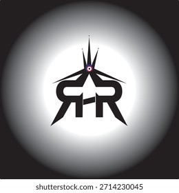 Ein modernes abstraktes Emblem mit einem symmetrischen futuristischen Symbol mit scharfen geometrischen Linien, ähnlich einem stilisierten Monogramm oder Logo. Das Design ist auf glühendem kreisförmigem Hintergrund zentriert, Kern