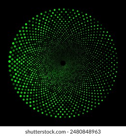 Fondo esmeralda abstracto moderno. Puntos verdes en semitono en círculo. Logotipo redondo. Marco de puntos de Vector. Elemento de diseño o icono.
