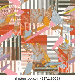 Modern abstract exotic floral pattern. Collage trendy seamless pattern. Hand drawn botanical illustration.