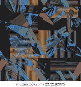 Modern abstract exotic floral pattern. Collage trendy seamless pattern. Hand drawn botanical illustration.