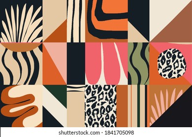 Patrón de ilustración exótica abstracta moderna. Collage creativo contemporáneo sin fisuras. Plantilla de diseño de moda.