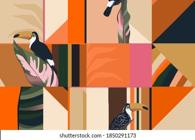 Modern abstract exotic illustration pattern. Creative collage contemporary seamless pattern. Fashionable template for design.