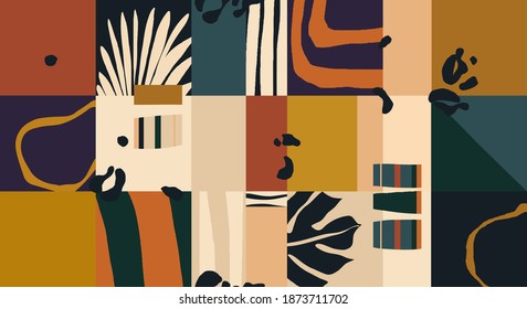 Modern abstract exotic illustration pattern. Creative collage contemporary seamless pattern. Fashionable template for design.