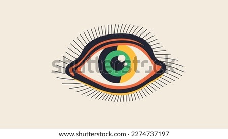 A modern abstract eye made in understated colors and consisting of minimalistic shapes. Perfect for conceptual solutions in promotional products. The inspiring image will give a twist to your brand