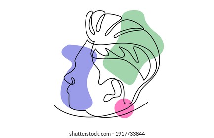 Modern abstract face. Continuous lines, minimalist concept. Beautiful pastel colors