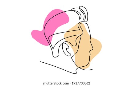 Modern abstract face. Continuous lines, minimalist concept. Beautiful pastel colors