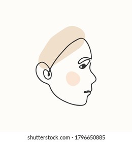 Modern abstract Face.  Hand drawn Outline Vector isolated illustration. Continuous line, minimalistic concept