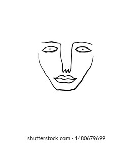 Modern Abstract Face Portrait. Linear Ink Brush. Line Art Current Contemporary Continuous Cubism Painting. Fashion Style Black And White Abstraction Poster. Vector Illustration Clipart.
