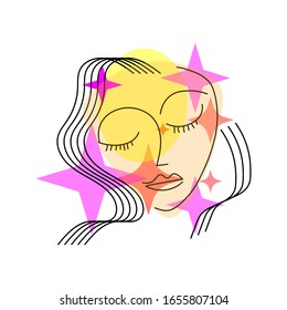 Retrato De Cara Abstracta Moderna. Pincel de tinta lineal. vectoriales 10