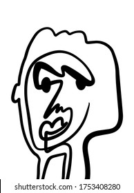 Modern Abstract Face Portrait. Linear Ink Brush. Line Art Current Contemporary Continuous Cubism Painting. Fashion Style Black And White Abstraction Poster. Vector Illustration Clipart. Woman sad
