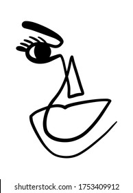 Modernes Abstraktes Gesichtsporträt. Lineare Tinte-Pinselspitze. Line Art Aktuelle zeitgenössische kontinuierliche kubanische Malerei. Fashion Style Black and White Abstraktion Poster. Vektorgrafik-Clip-Kunst. Frauen flirten