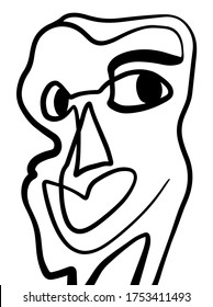 Retrato de rostro abstracto moderno. Pincel de tinta lineal. Pintura Actual De Cubismo Continuo De Línea. Afiche De Abstracción En Blanco Y Negro De Estilo Moda. Vector Illustration Clipart. Coqueteo de mujeres