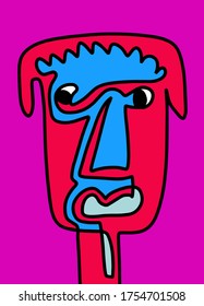Retrato de rostro abstracto moderno. Pintura Continua Contemporánea De Pincel De Tinta Lineal. Afiche de abstracción de colores vibrantes al estilo de moda. Vector Illustration Clipart. Hombre