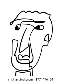 Modern Abstract Face Portrait. Linear Ink Brush Contemporary Continuous Painting. Fashion Style Black And White Abstraction Poster. Vector Illustration Clipart