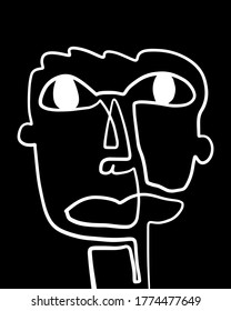 Modern Abstract Face Portrait. Linear Ink Brush Contemporary Continuous Painting. Fashion Style Black And White Abstraction Poster. Vector Illustration Clipart