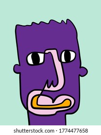 Modern Abstract Face Portrait. Linear Ink Brush Contemporary Continuous Painting. Fashion Style Colorful Abstraction Poster. Vector Illustration Clipart. turquoise violet orange