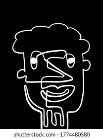 Modern Abstract Face Portrait. Linear Ink Brush Contemporary Continuous Painting. Fashion Style Black And White Abstraction Poster. Vector Illustration