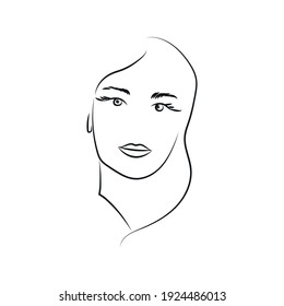 Modern Abstract Face Portrait. Linear Ink Brush. Line Art. Fashion Style Black And White Abstraction Poster.