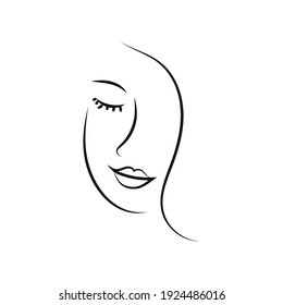 Modern Abstract Face Portrait. Linear Ink Brush. Line Art. Fashion Style Black And White Abstraction Poster.