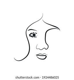 Retrato de rostro abstracto moderno. Pincel de tinta lineal. Afiche De Abstracción En Blanco Y Negro De Estilo De Moda.