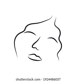 Modern Abstract Face Portrait. Linear Ink Brush. Line Art. Fashion Style Black And White Abstraction Poster.
