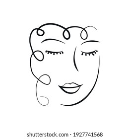 Modern Abstract Face Portrait. Linear Ink Brush. Line Art. Fashion Style Black And White Abstraction Poster.