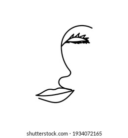 Modern Abstract Face Portrait. Linear Ink Brush. Line Art. Fashion Style Black And White Abstraction Poster.