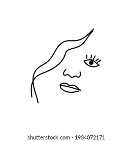 Retrato de rostro abstracto moderno. Pincel de tinta lineal. Afiche De Abstracción En Blanco Y Negro De Estilo De Moda.