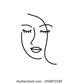 Modern Abstract Face Portrait. Linear Ink Brush. Line Art. Fashion Style Black And White Abstraction Poster.