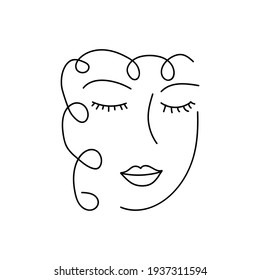 Modern Abstract Face Portrait. Linear Ink Brush. Line Art. Fashion Style Black And White Abstraction Poster.