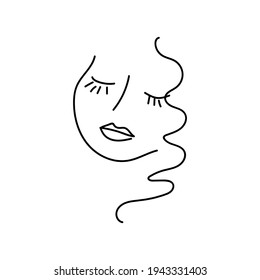 Modern Abstract Face Portrait. Linear Ink Brush. Line Art. Fashion Style Black And White Abstraction Poster.