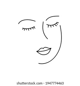 Modern Abstract Face Portrait. Linear Ink Brush. Line Art. Fashion Style Black And White Abstraction Poster.