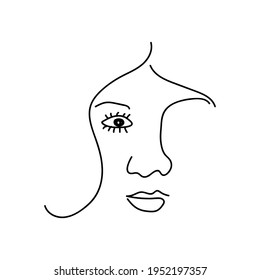 Modernes Abstraktes Gesichtsporträt. Lineare Tinte-Pinselspitze. Line Art. Mode Stil Schwarz-Weiß Abstraktion Poster.