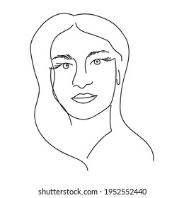 Modern Abstract Face Portrait. Linear Ink Brush. Line Art. Fashion Style Black And White Abstraction Poster.