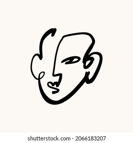 Moderne abstrakte Gesichtspflege Linear Ink Brush Line Kunst Zeitgenössische, kontinuierliche Cubism Malerei Stil Schwarz-Weiß Abstraktion Poster Vektorgrafik Clip Art