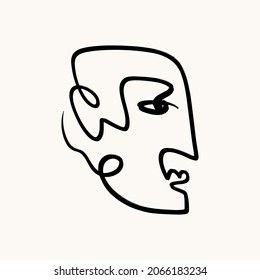 Resumen moderno Retrato de cara Pincel de tinta lineal Línea de pincel de estilo contemporáneo Cubismo continuo de estilo de moda Afiche de abstración negro y blanco Ilustración Clipart