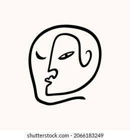 Modern Abstract Face Portrait Linear Ink Brush Line Art Current Contemporary Continuous Cubism Painting Fashion Style Black And White Abstraction Poster Vector Illustration Clipart